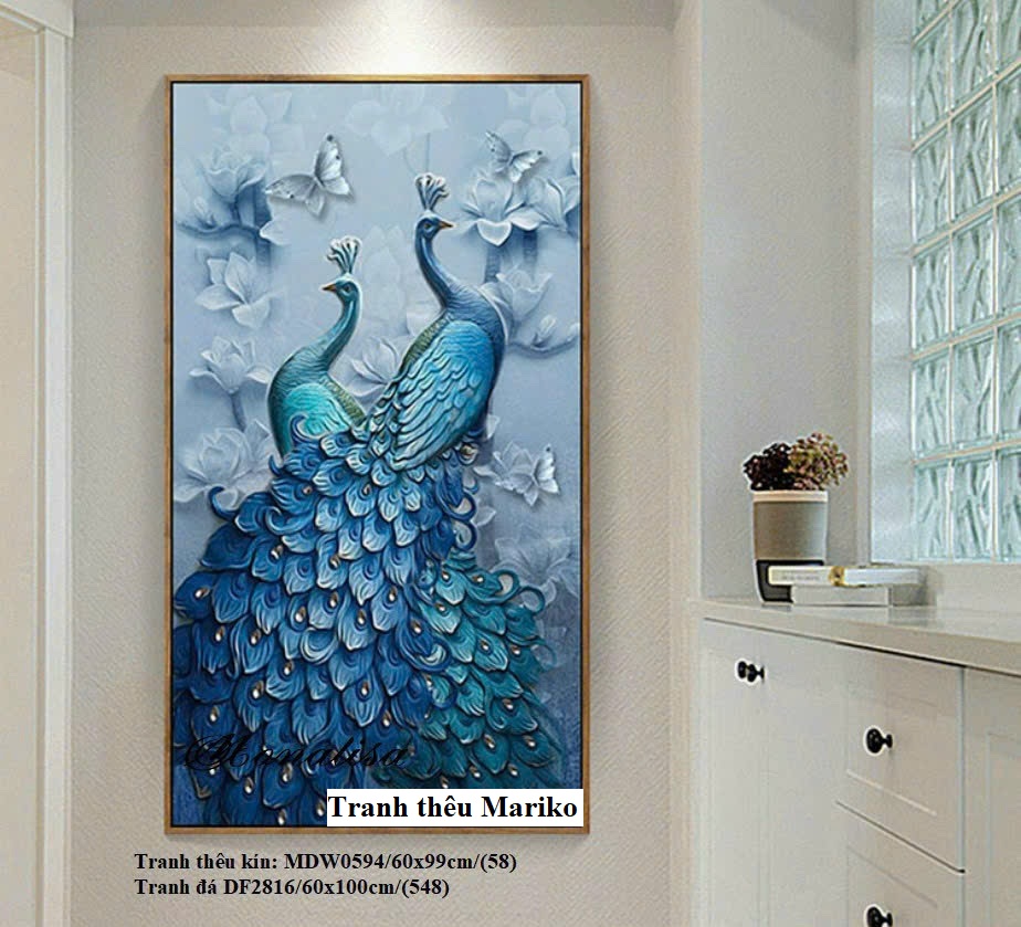 Tranh thêu kín công xanh mdw0809 kích thước 60 x 90 cm