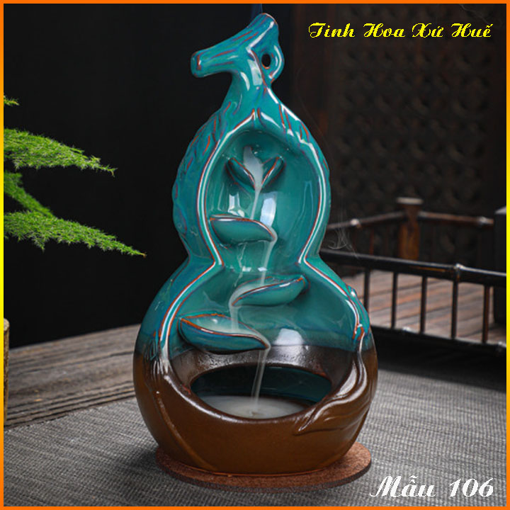 Thác khói trầm hương, thác xông trầm cao cấp, thác khói chảy ngược hình hồ lô đẹp  loại lớn cao 24cm