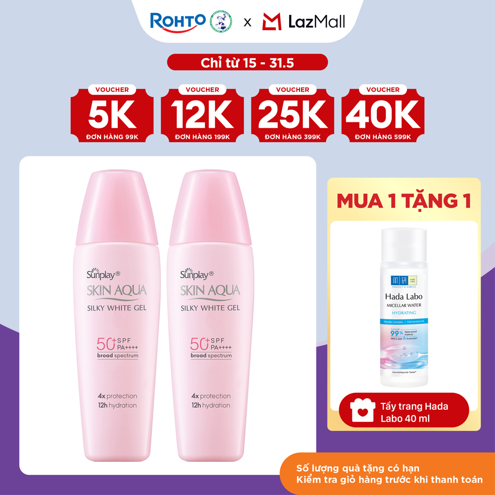 [VB] Bộ 2 Kem chống nắng Skin Aqua dưỡng trắng  dưỡng ẩm, dùng hàng ngày dạng gel Sunplay Skin Aqua Silky White Gel Eco Việt Nam SPF 50, PA++++ 30g