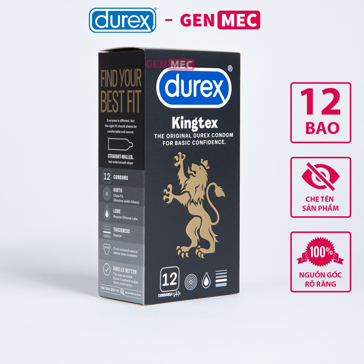 Bao Cao Su Nhiều Gel Bôi Trơn Durex Kingtex  - Tận Cùng Cuộc Vui - BCS Durex Kingtex Hộp 12 bao - Genmec