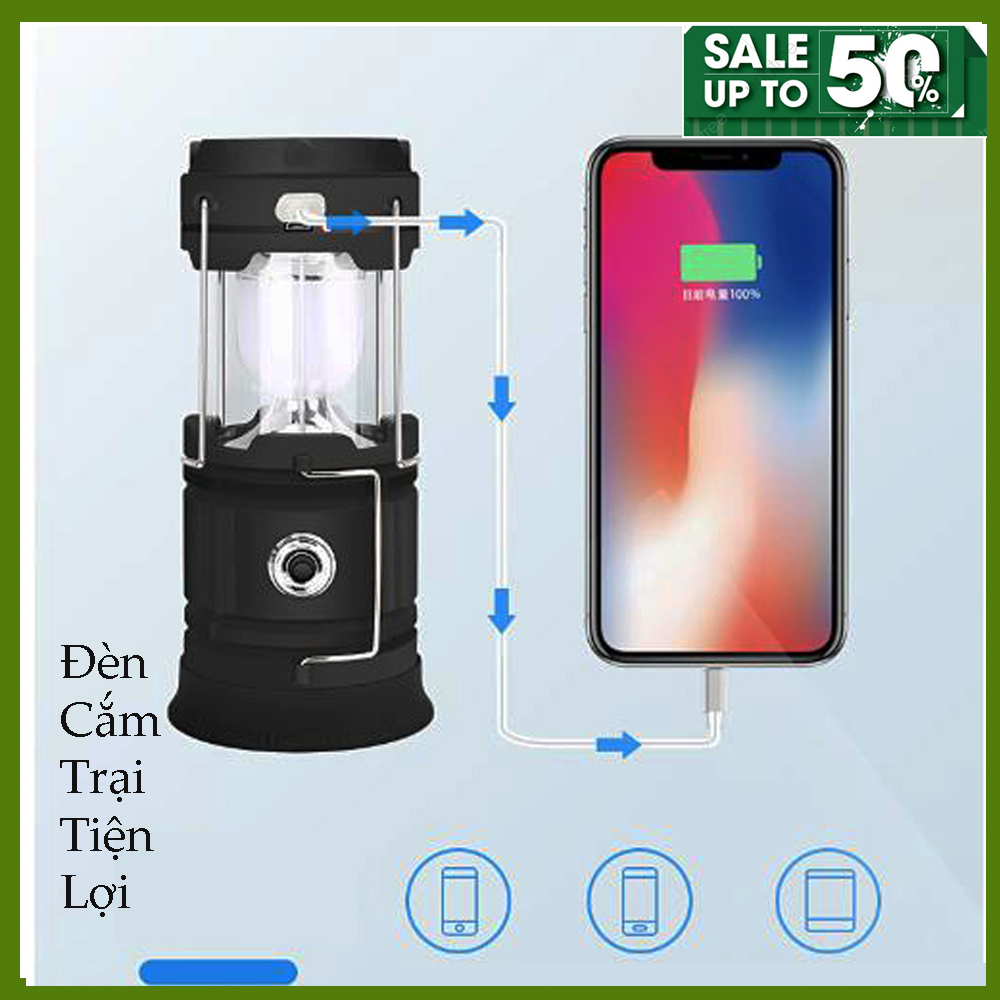 Đèn Cắm Trại - Đèn 4 trong 1 , Cắm trại ,đèn lóa,sạc điện thoại và sạc năng lượng mặt trời, Khả năng tích điện trong nhiều giờ.
