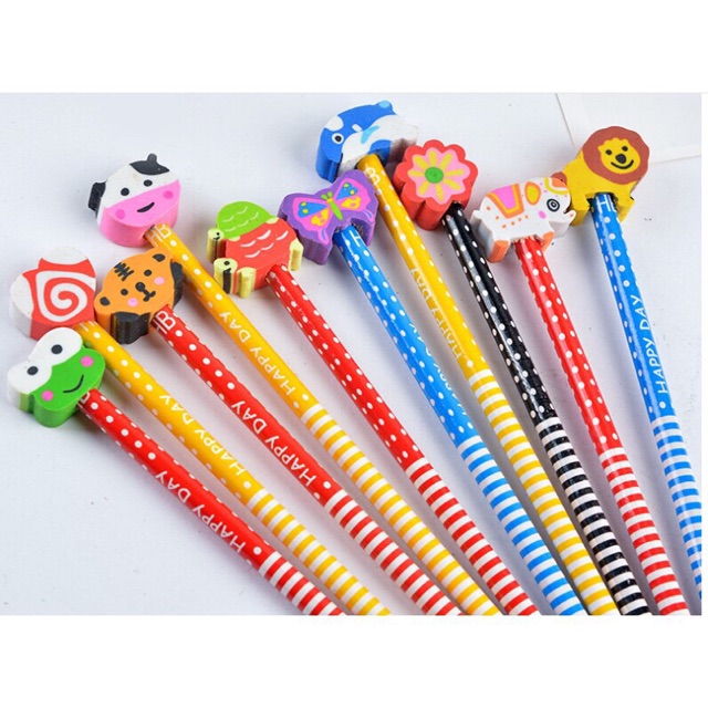 COMBO 10 BÚT CHÌ ĐẦU TẨY HOẠT HÌNH