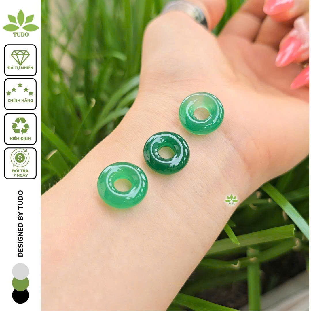 Q2453 Mặt khấu bình an - Charm đồng điếu mập Hippy Ngọc Agate Xanh Lá đường kính 14mm, làm mặt dây chuyền, mix vòng tay, 2 màu: xanh đậm & xanh nhạt - Phong Thủy TUDO
