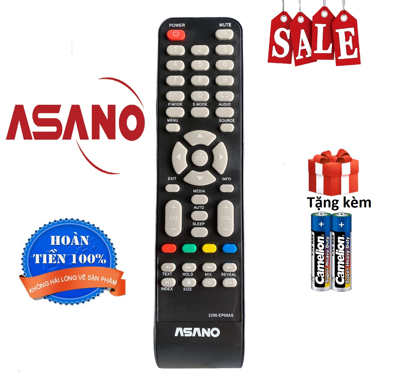 Điều khiển tivi Asano, remote tv Asano - Hàng chuẩn [ tặng kèm pin, bảo hành đổi trả 30 ngày ]