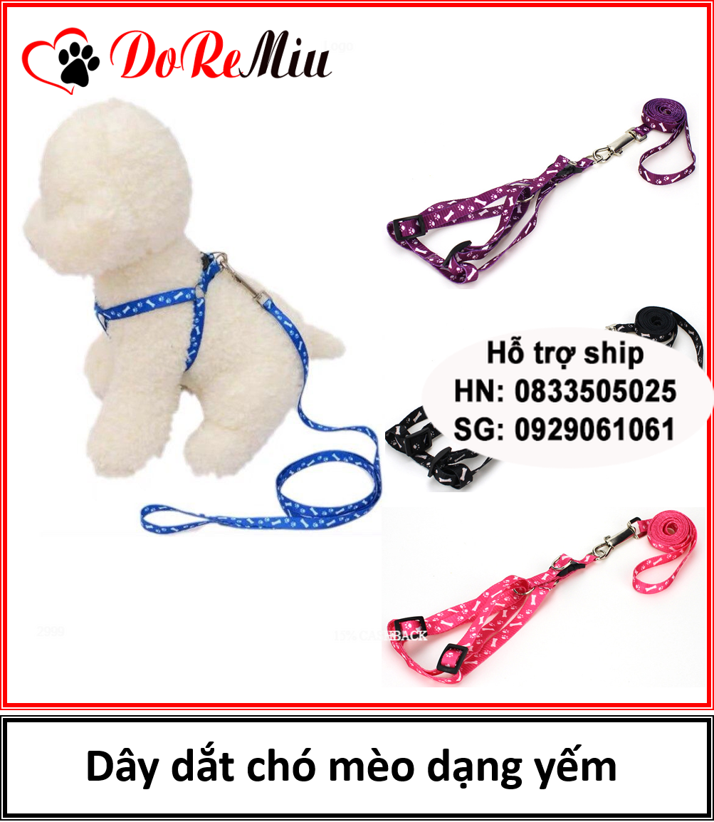 Doremiu - Dây dắt chó mèo dạng yếm loại 1 lớp dây xích chó vải mỏng 2 size