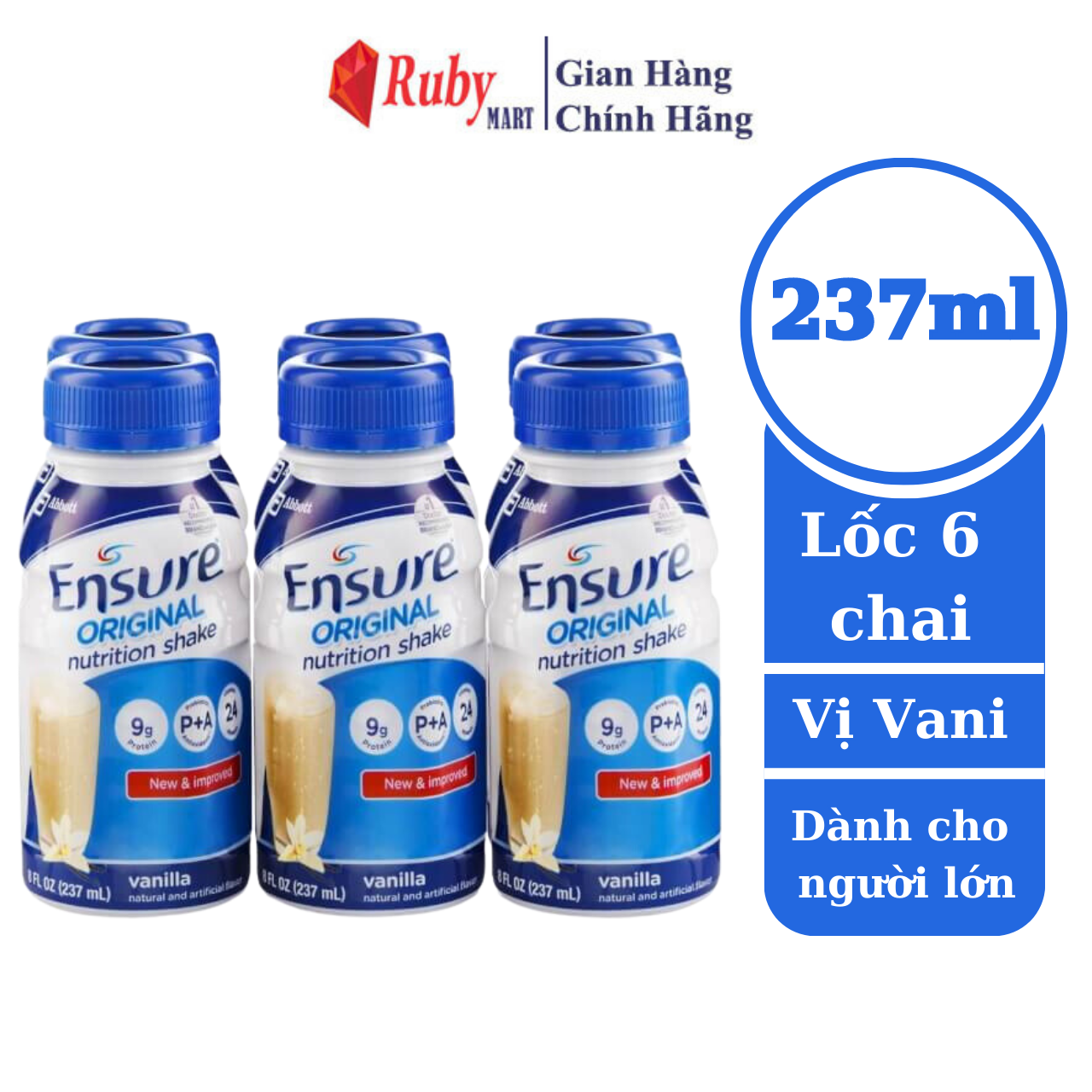 [Date T5/25] Lốc 6 chai Sữa Bột pha sẵn Ensure Vani Chai 237ml