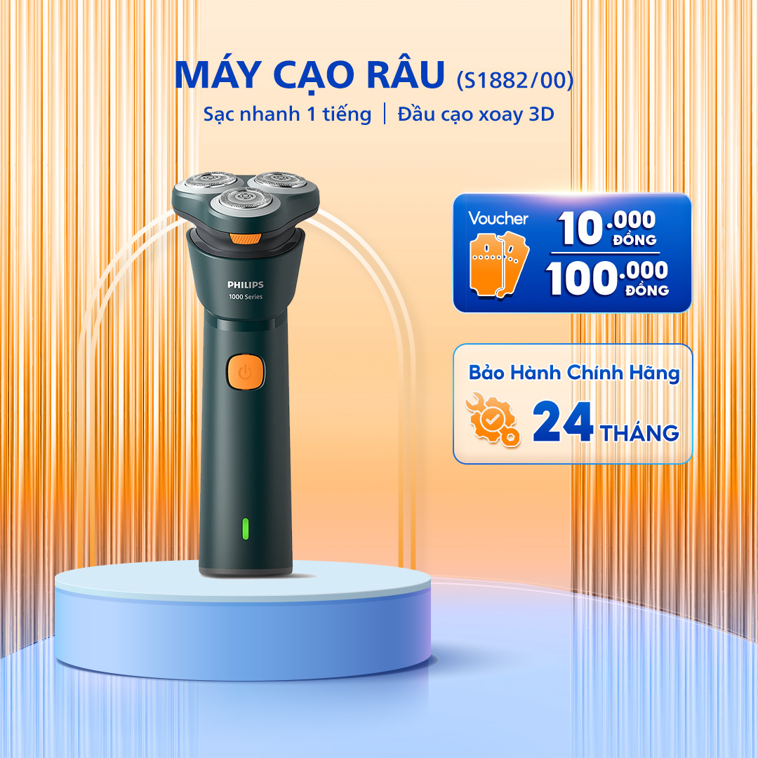 Máy Cạo Râu Khô Và Ướt PHILIPS S1882/00, Cạo Râu Nhanh, Sạc Nhanh, Êm Ái, Đầu Cạo Xoay 3D, Bảo Hành Chính Hãng 24 Tháng