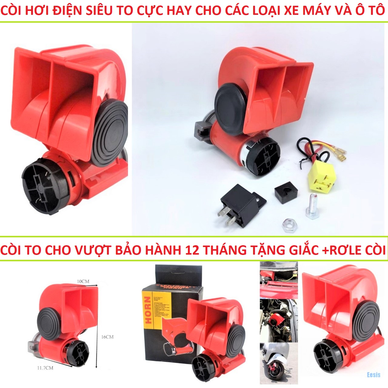 Còi hơi điện 12v-24v cho ô tô , xe máy loại tốt độ bền cao âm thanh lớn