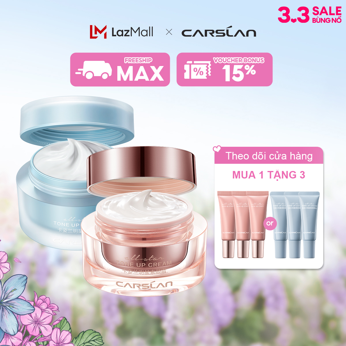 [ĐỘC QUYỀN 3 (20pm) - 6.04|VOUCHER+QUÀ TẶNG]Kem nâng tông da Carslan Kem Lười mkup dưỡng ẩm, che khuyết điểm & trắng tự nhiên căng bóng chiết xuất thực vật 50g