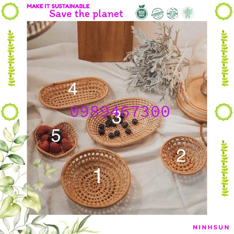 Khay mây đan thưa đựng đồ ăn, đĩa mây thủ công hàng xuất khẩu, Khay đồ decor, trang trí bàn tiệc, tráng trí bàn ăn, đựng bánh, khay đựng dao, dĩa, đũa, decor chụp ảnh, phụ kiện nhà bếp