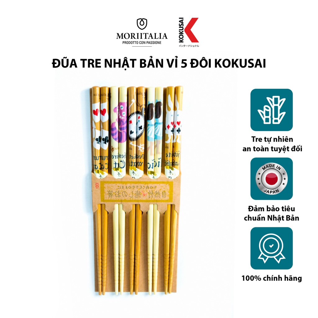 Vỉ 5 đôi đũa tre Nhật Bản Kokusai tự nhiên an toàn Moriitalia NDCK-04