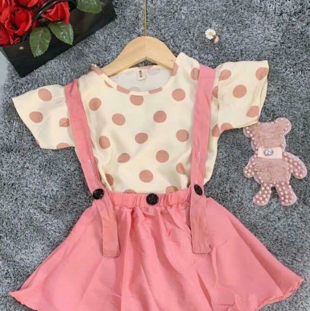 Set váy chấm bi bé gái