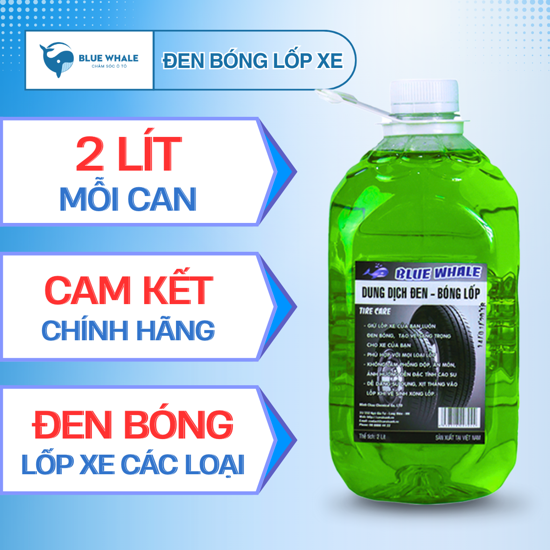 [Tặng chai chiết] Dung dịch đen bóng lốp 2L BlueWhale phù hợp với các loại lốp ô tô, xe máy, xe đạp