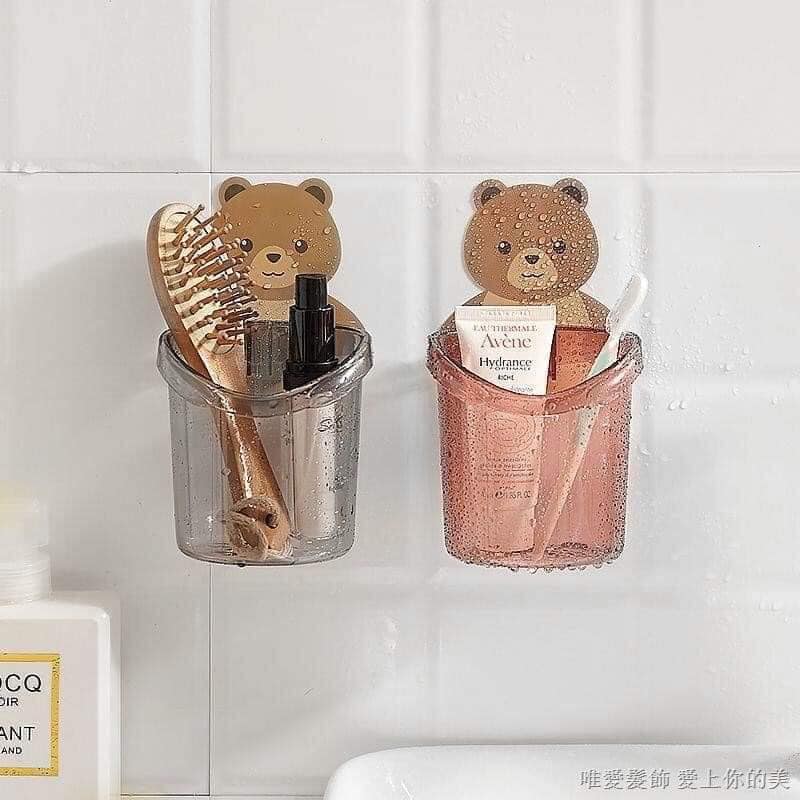 Cốc gấu dán tường đựng bàn chải đánh răng , ly dán tường đựng bàn chải trong nhà tắm