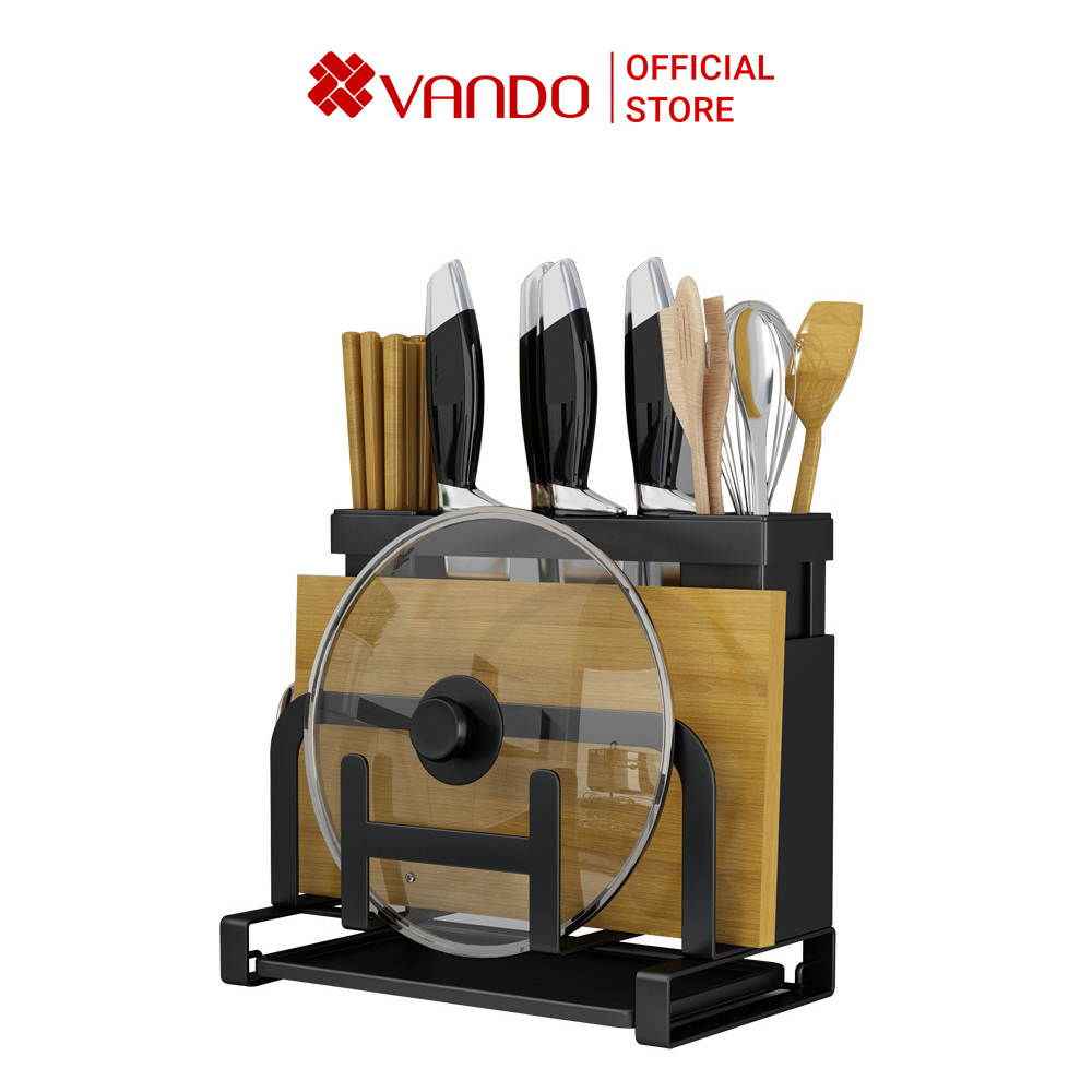 KỆ ĐỂ DAO THỚT ĐŨA VUNG NỒI 4 IN 1 THÉP CARBON CHÍNH HÃNG VANDO – TREO TƯỜNG HOẶC ĐỂ BÀN CHẮC CHẮN BỀN BỈ THÔNG THOÁNG