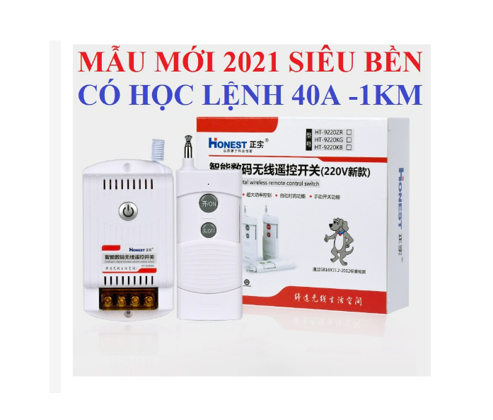 Công tắc điều khiển từ xa bật tắt máy bơm nước 40A/220V khoảng cách 1Km Honest 6220KD, công tắc wifi