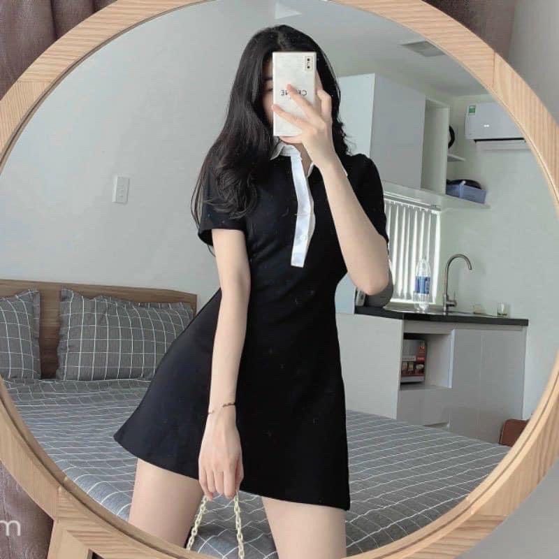 Đầm suông vải thun cổ trụ trắng thời trang nữ
