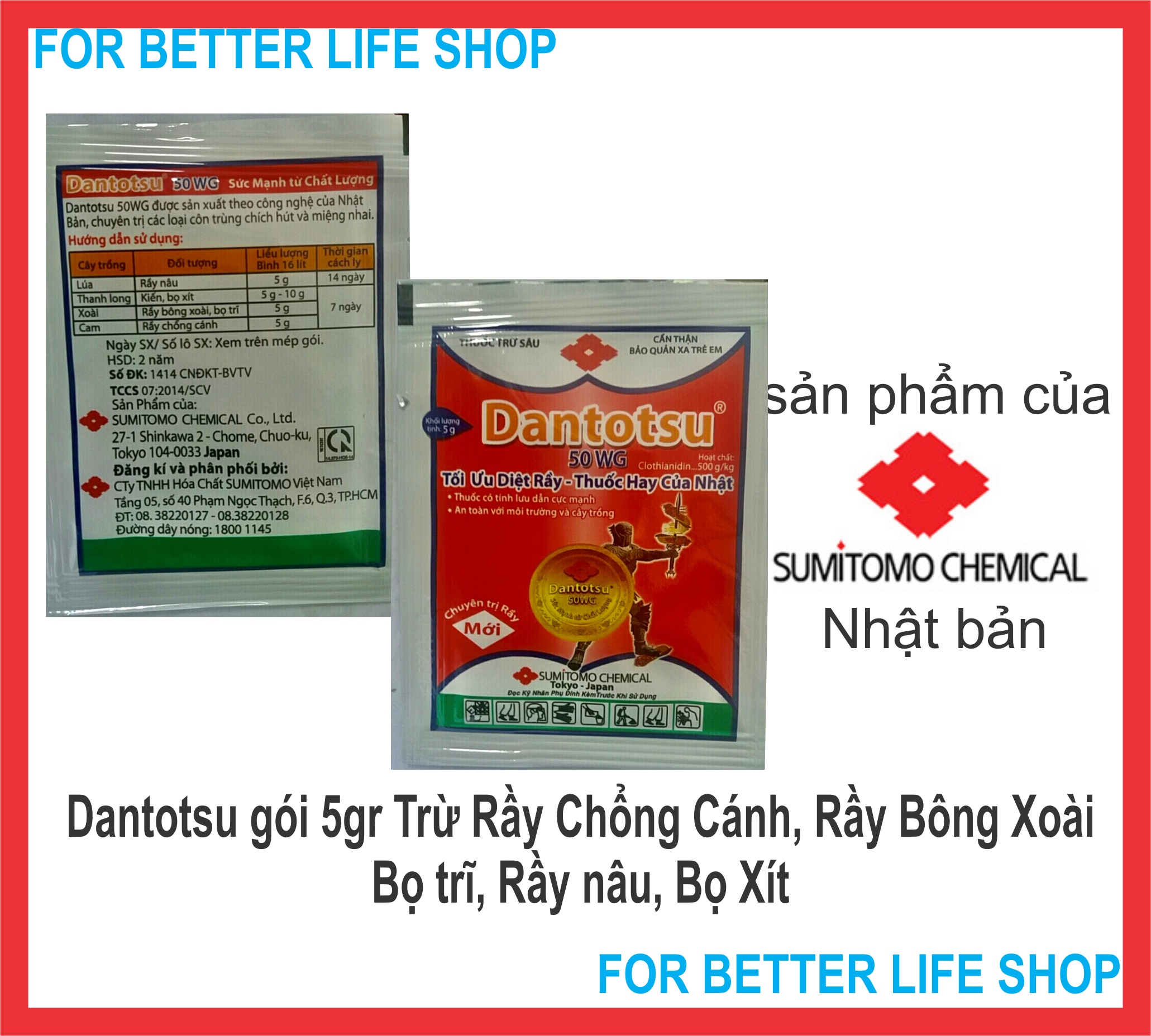 Dantotsu 50WG Gói 5gr Trừ Rầy Chổng Cánh, Rầy Nâu, Bọ trĩ Trên Cây Trồng bộ 10 gói