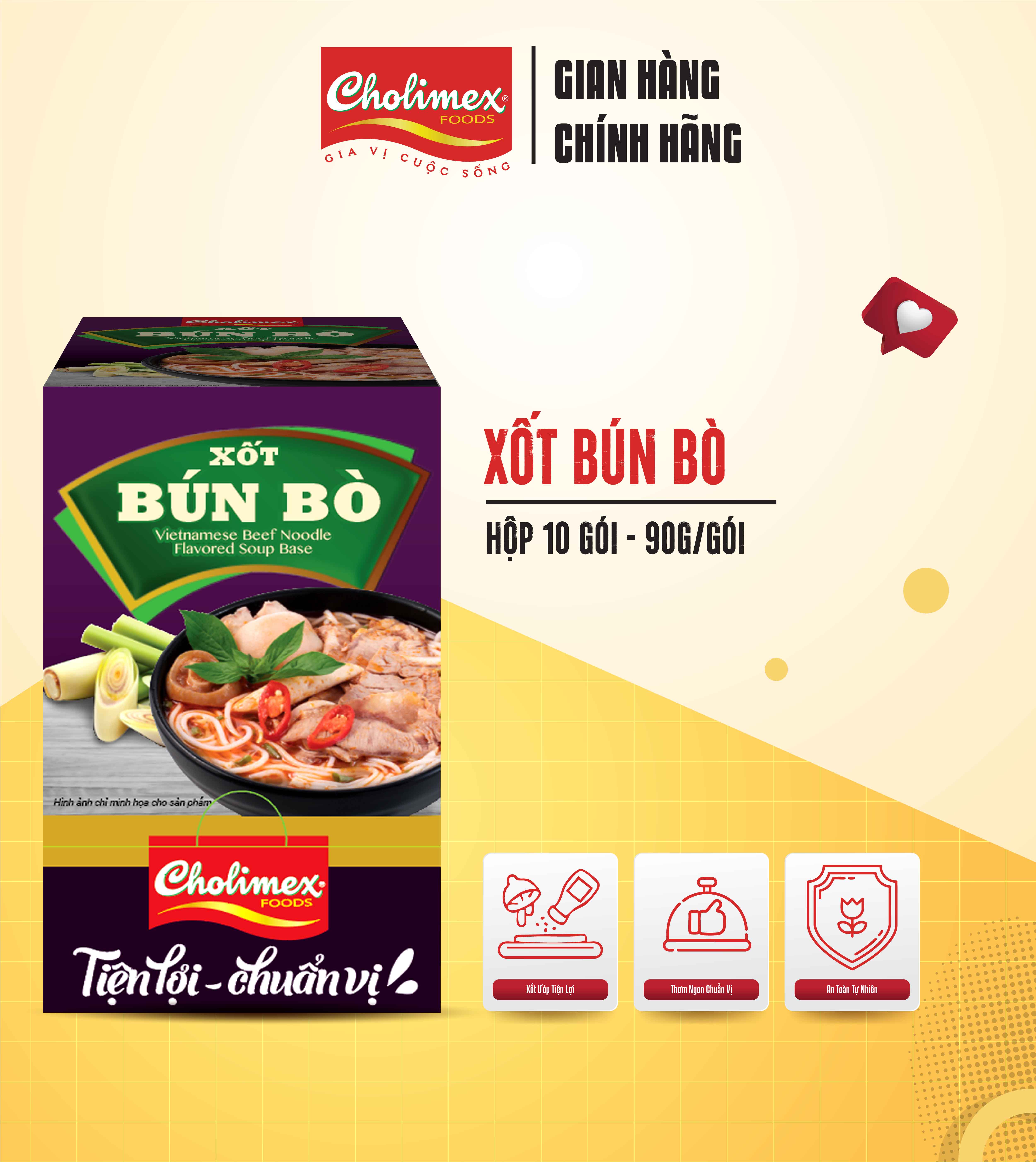  Hộp Xốt Bún Bò Cholimex 90g  10 Gói Hộp  – Gia Vị Nấu Ăn Tiện Lợi – Đậm Đà Hương Vị Huế Chuẩn Ngon 