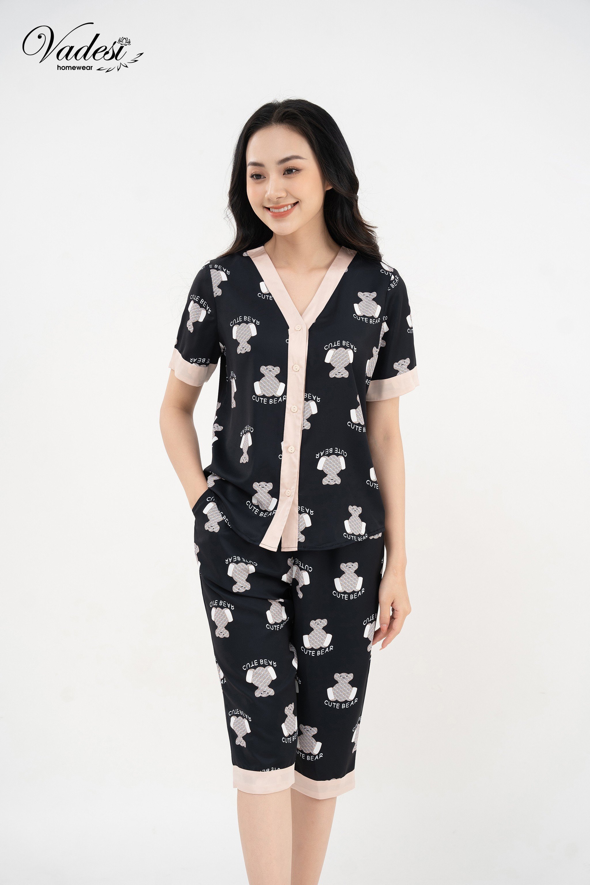 Bộ Pijama Lửng Cộc Cổ Tim Y  Vadesi Luạ Cao Cấp Mặc Nhà Mùa Hè Mát Mềm Nhiều Họa Tiết Đẹp