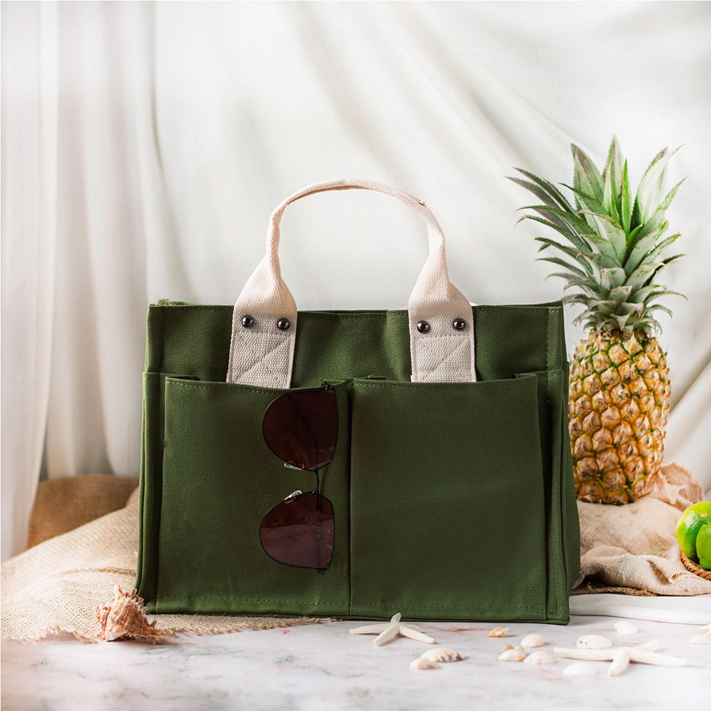 Túi hộp đeo chéo Summer xanh olive, túi xách công sở nữ nhiều ngăn đựng vừa laptop 14inch kích thước 34x25x14cm MERSTUDIO