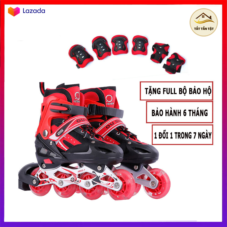 Giày Trượt Patin Tặng Full Phụ kiện Bộ Bảo Hộ Chân Tay,  Đồ Chơi hoạt động ngoài trời, tăng Cường thể chất cho bé