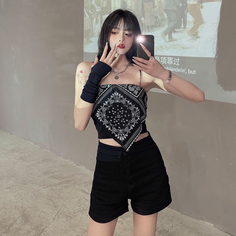 Áo yếm 2 dây dáng ngắn croptop in họa tiết trẻ trung cá tính/ Áo kiểu nữ khăn lụa thời trang hàn quốc TB58