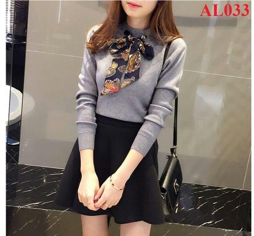 Áo Thun Tay Dài Dáng Trơn Kết Hợp Dây Thắc Nơ Cổ Thời Trang Thu Đông TTSL0184