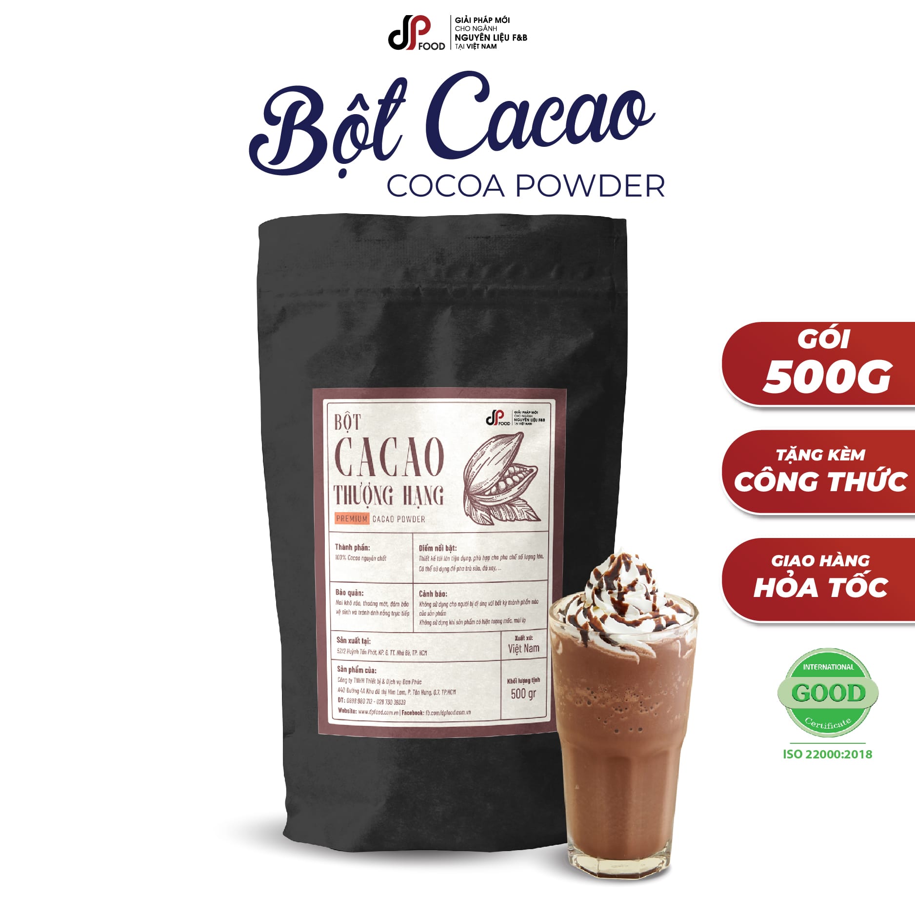 Bột cacao thượng hạng dp food 500g