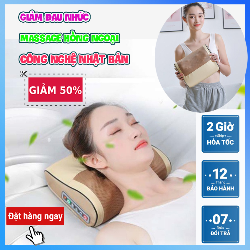 Máy matxa cổ vai gáy - Goi massage cổ gáy - Gối massage vai gáy - Máy masaage cổ vai gáy - Massage hồng ngoại 16 bi hỗ trợ gairm đau cổ vai gáy toàn thân