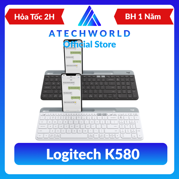 Bàn phím bluetooth logitech k580 slim không tiếng ồn kết nối đa thiết bị - hàng chính hãng - có xuất vat - bh 1 năm