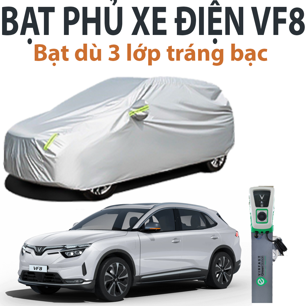 Bạt phủ ô tô ,bạt che nắng ô tô điện vinfast vf8, bạt phủ ô tô 4, 5 chỗ ,bạt phủ ô tô 7 chỗ, Bạt Phủ xe oto 3 LỚP Bạt phủ xe hơi - áo trùm che phủ xe hơi nhôm bạc 4 chỗ đến 7 chỗ 2 lớp chống nóng mưa