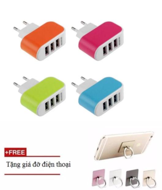[HCM]Cục sạc điện thoại đa năng 3 cổng USB + Tặng giá đỡ chiếc nhẫn 2 trong 1