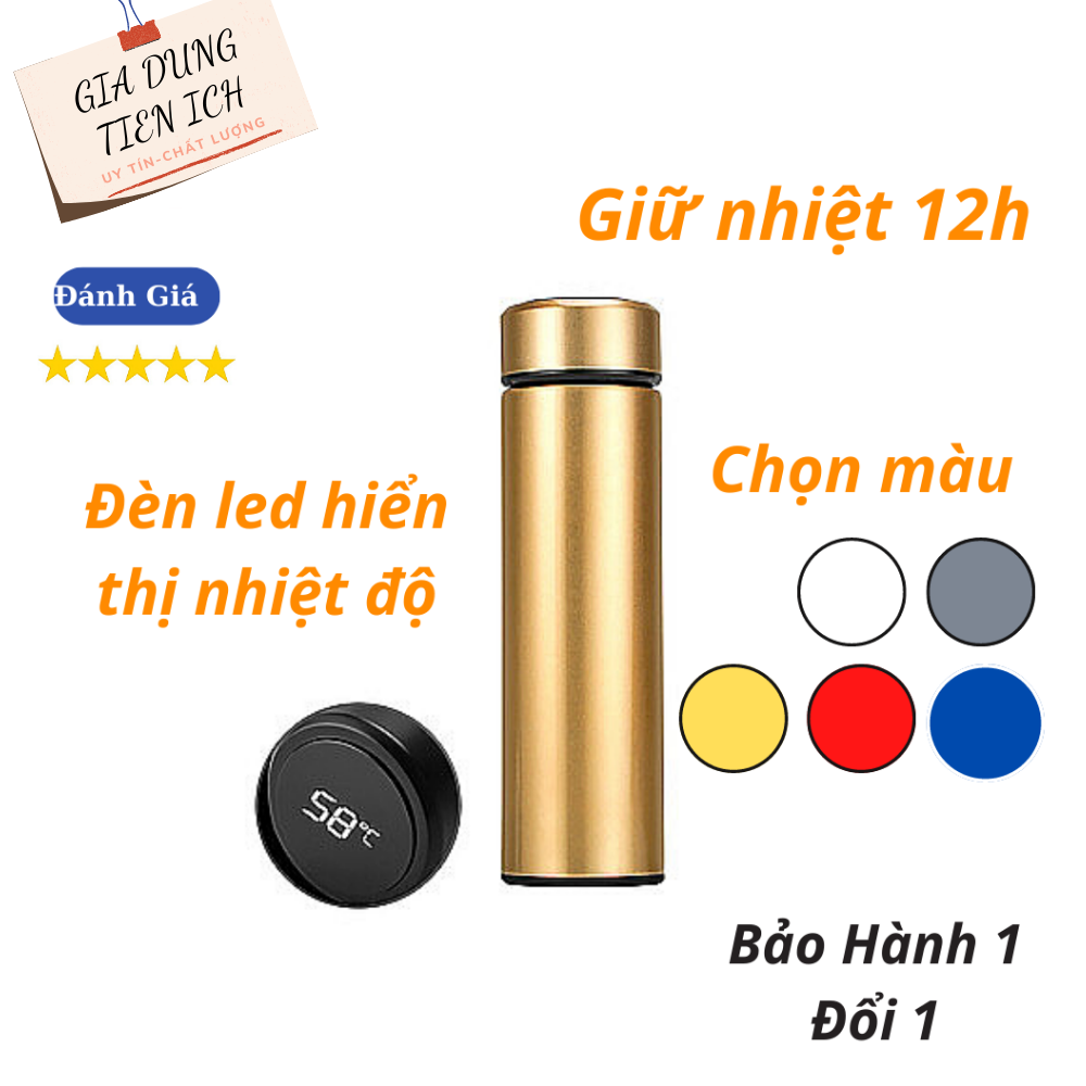 Ly giữ nhiệt, bình giữ nhiệt Inox cao cấp hiển thị nhiệt độ, bình giữ nhiệt hiển thị nhiệt độ giữ nhiệt đến 24 tiếng, bảo hành 1 năm - CG CENTER