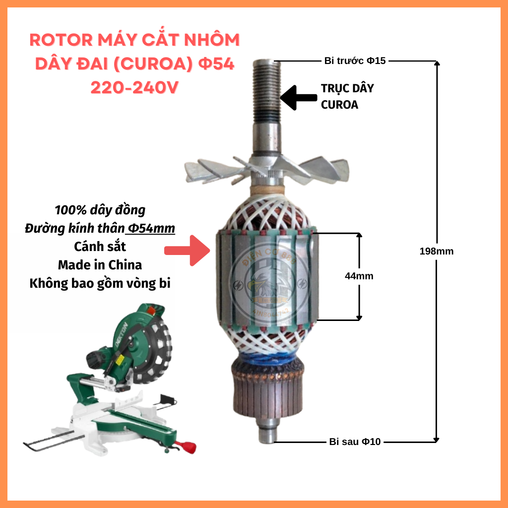 Rotor cắt nhôm dây CUROA Thân 54mm Dài 198mm 220V - Tặng chổi than