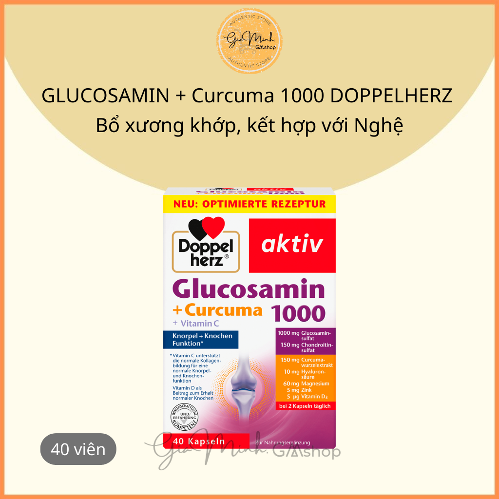 GLUCOSAMIN + Curcuma 1000 Bổ xương khớp, kết hợp với Nghệ Hộp 40 Viên