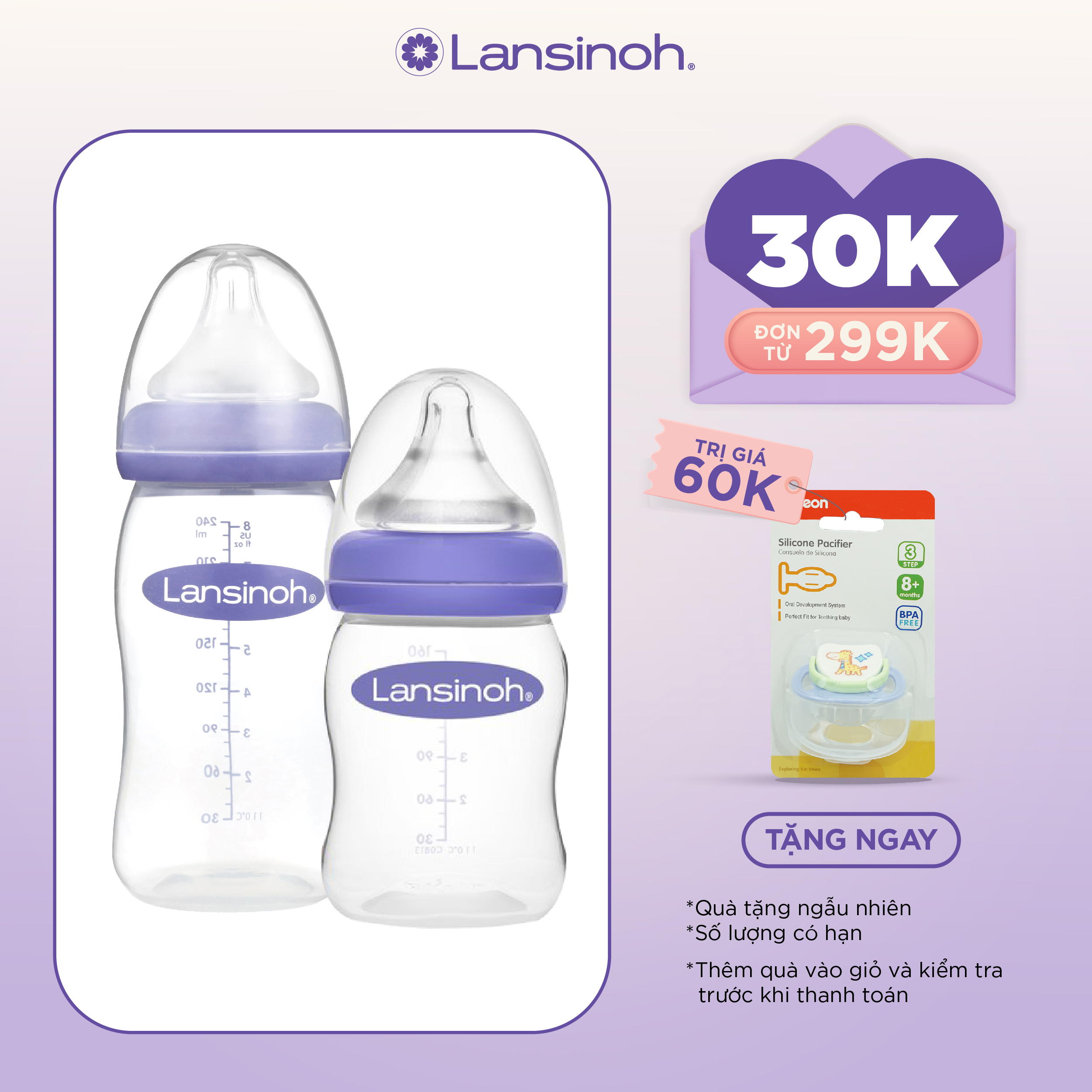 Combo 2 bình sữa cổ rộng lansinoh 160ml +240ml