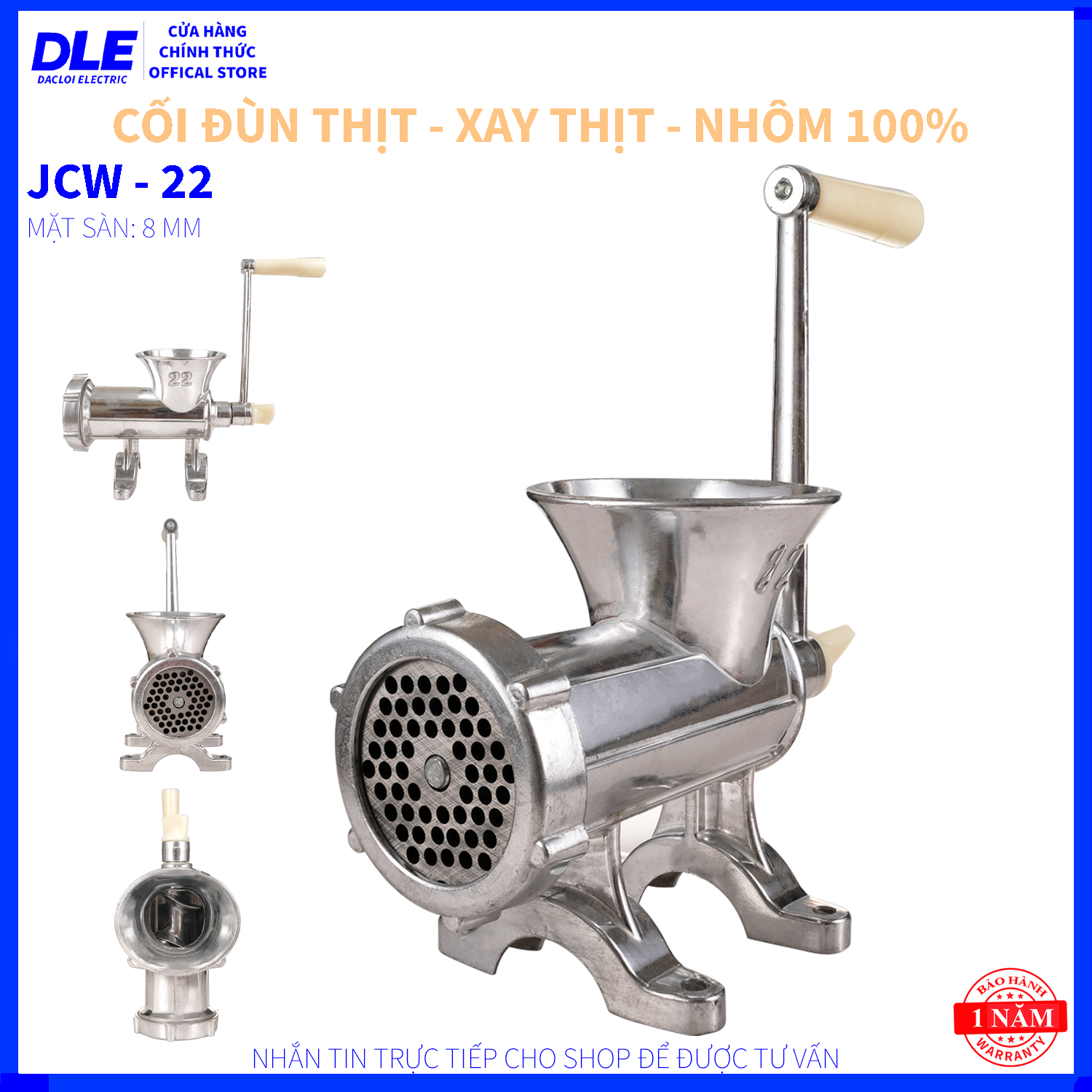 CỐI XAY THỊT BẰNG TAY JCW 22 - NHÔM - MEAT MINCER ALUMINIUM