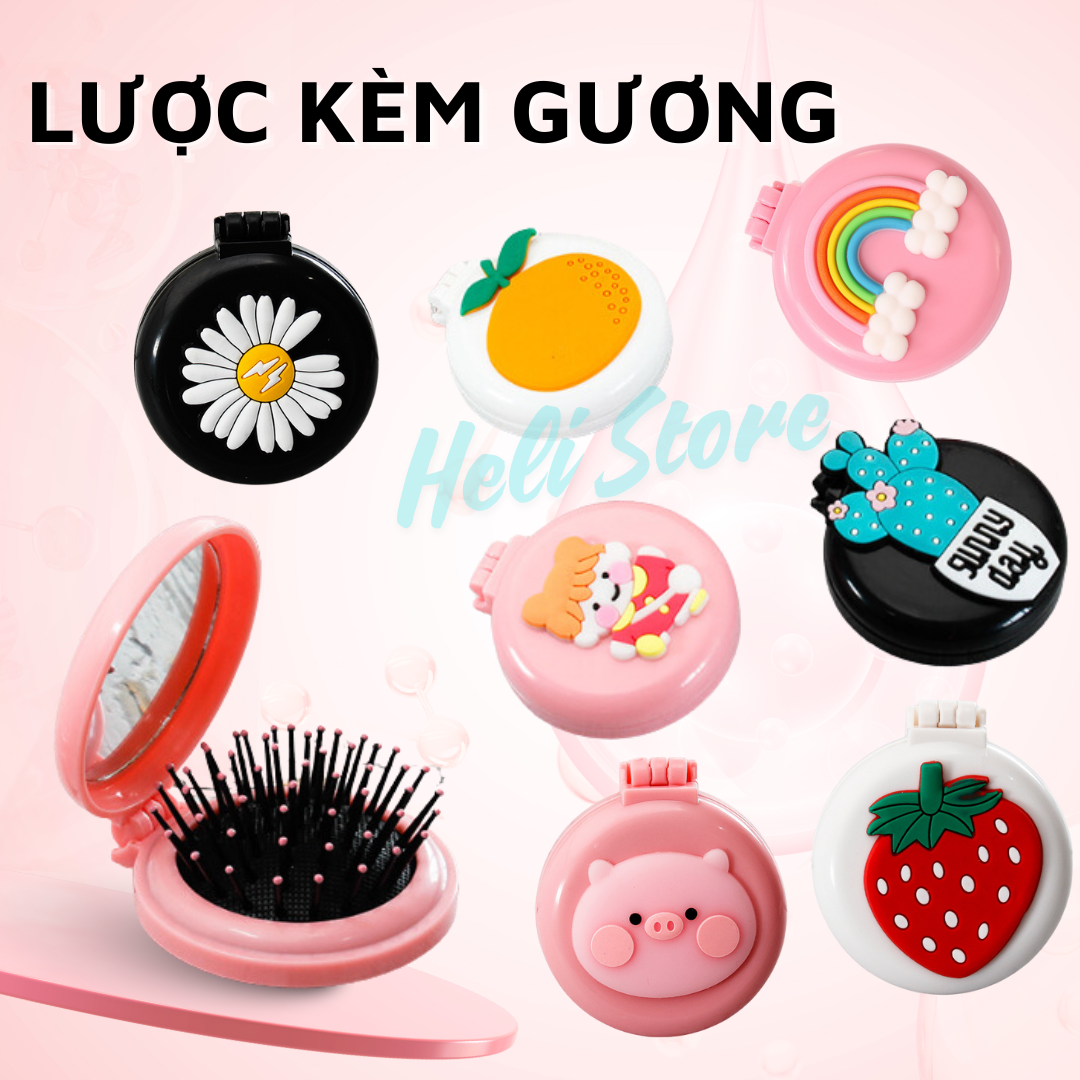 (LƯỢC TRÒN 02 ) LƯỢC GỠ TÓC RỐI KÈM GƯƠNG CẦM TAY MINI 2IN1 NHIỀU MẪU CÁ TÍNH