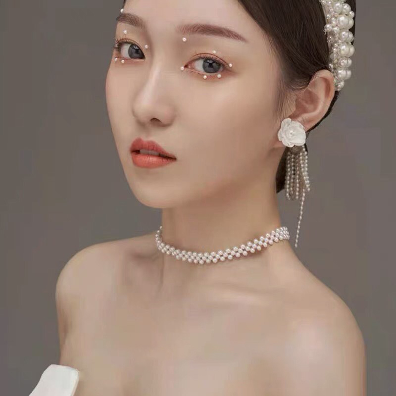 Bộ chuỗi vòng cổ ngọc trai dáng ngắn, chuỗi vòng ngọc trai choker kèm vòng tay ngọc trai sang trọng - bnj1408- bảo ngọc jewelry