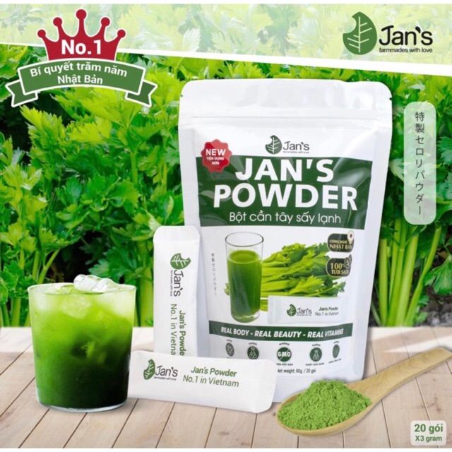 Bột cần tây sấy lạnh nguyên chất jan’s 60g - giữ dáng giảm cân đẹp da thải độc tố