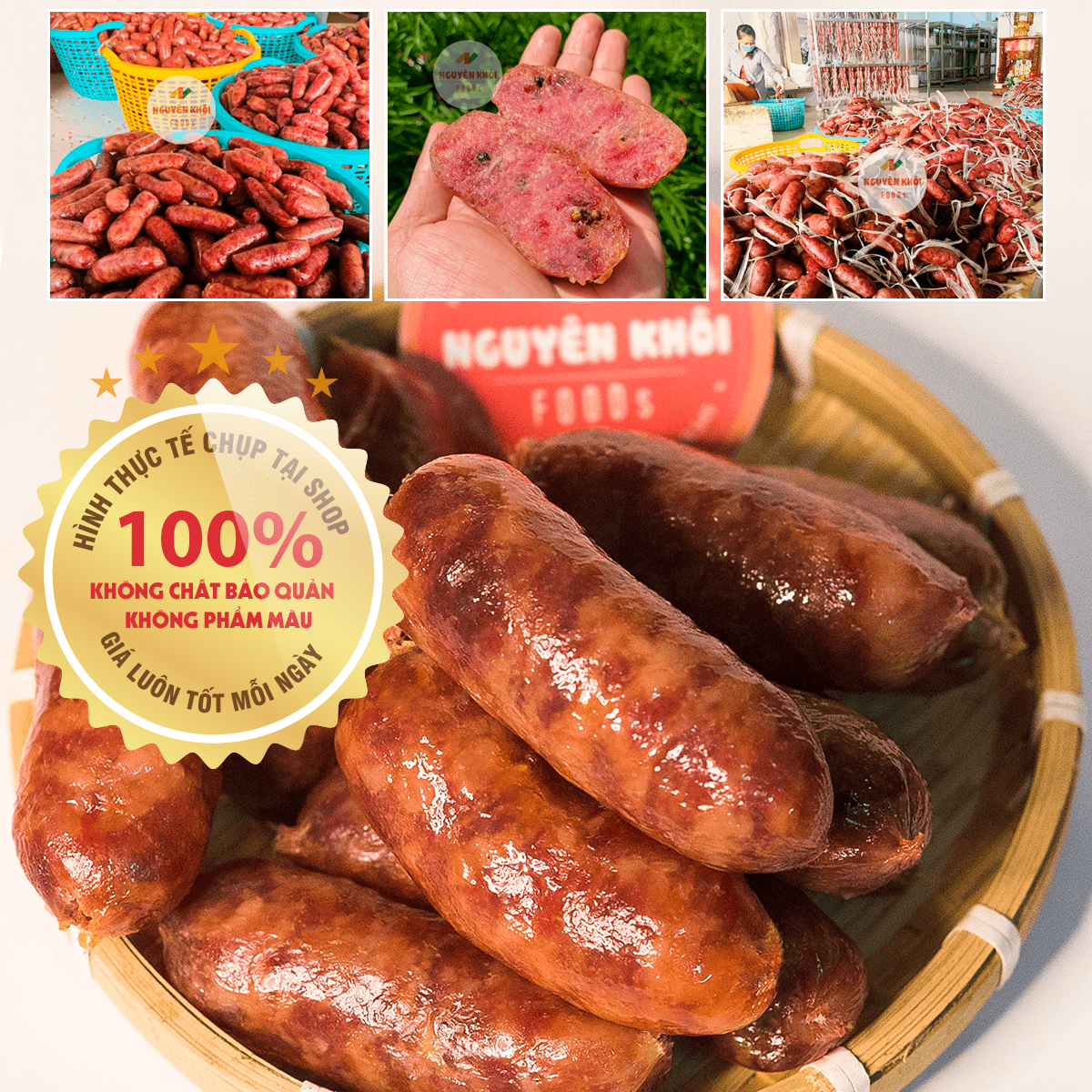 1kg Lạp xưởng tươi đặc sản Cai Lậy, loại ngon đặc biệt, 90% thịt nạc, không chất bảo quản của cơ sở Nguyên Khôi Food
