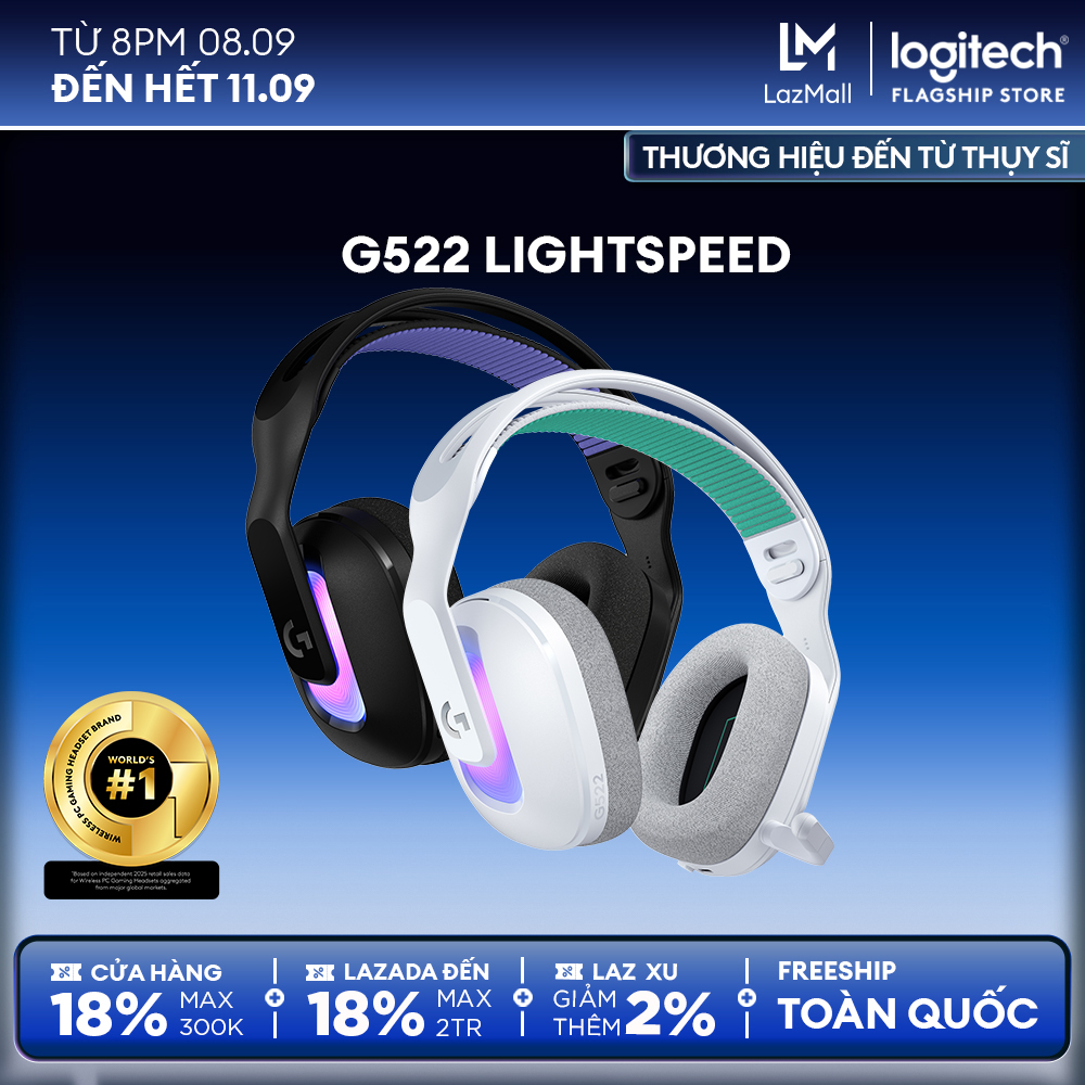 Tai nghe Gaming không dây Logitech G522 LIGHTSPEED - LIGHTSYNC RGB, Kết nối 3 chế độ