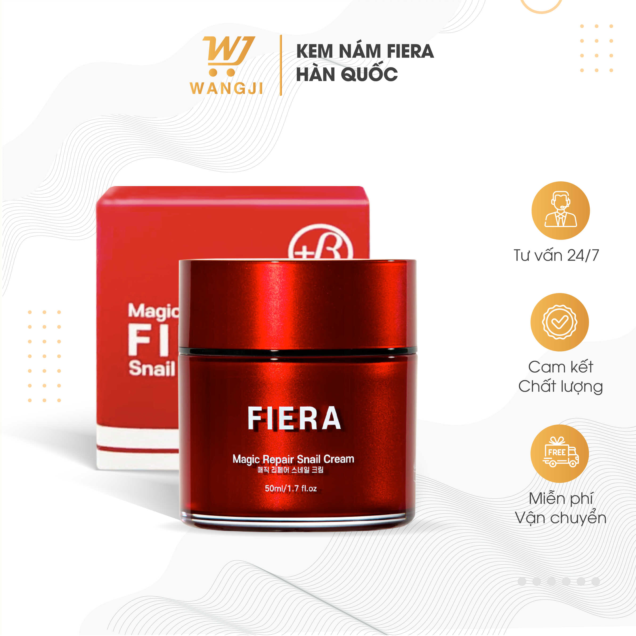 Kem dưỡng sáng da fiera magic repair snail cream giảm nám mờ thâm 50ml - wangji
