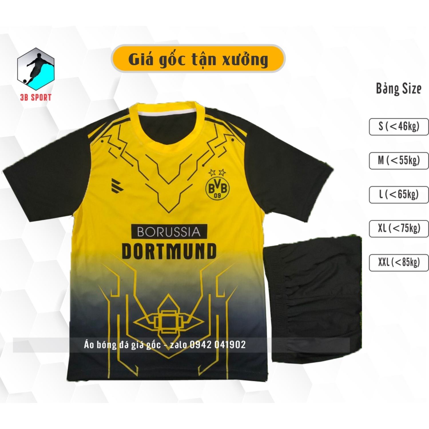 Bộ quần áo bóng đá CLB Dortmund vàng đen thun lạnh đẹp hú hồn