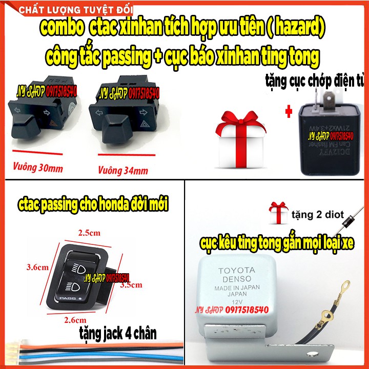 Combo công tắc xinhan tích hợp ưu tiên + ctac passing và cục báo xinhan ting tong