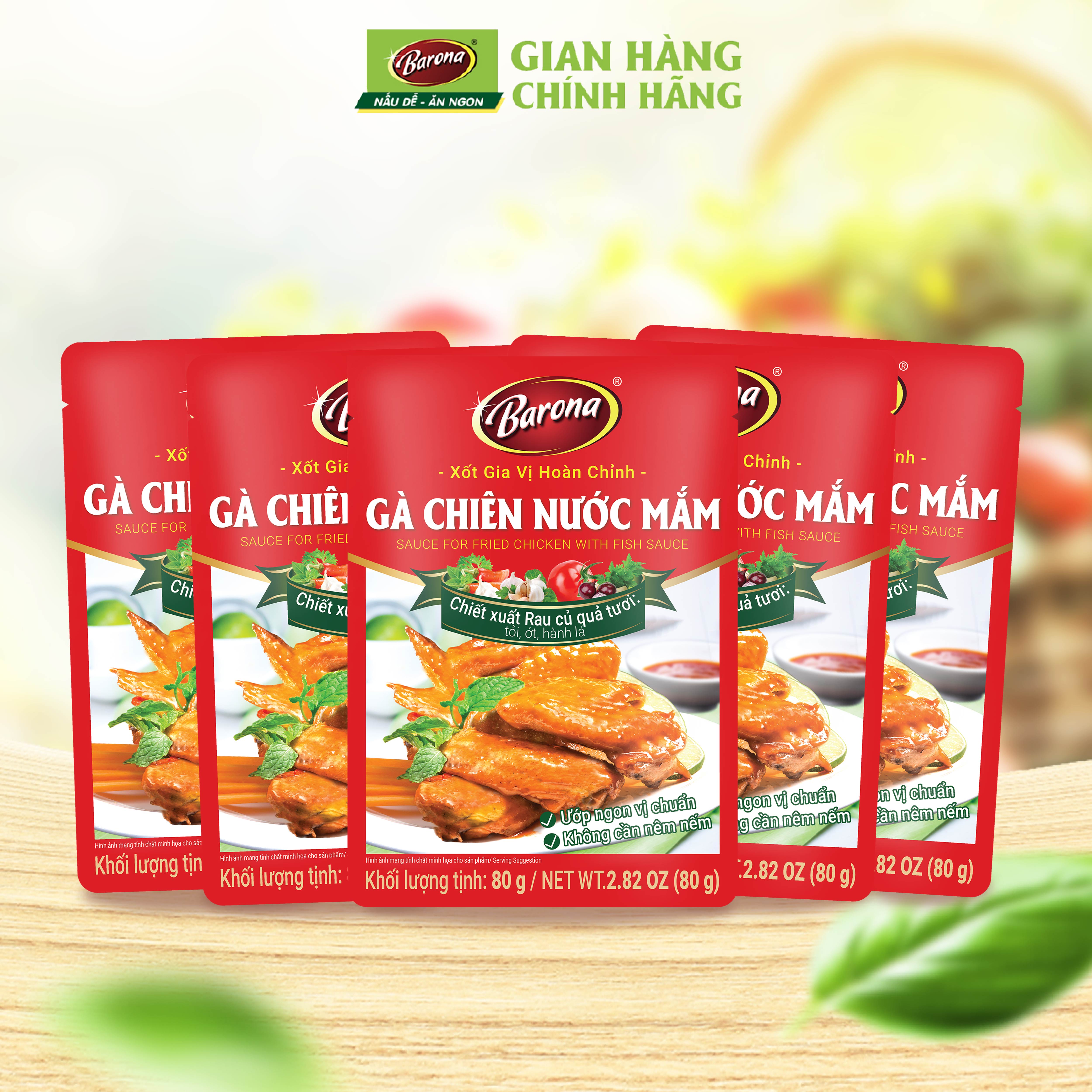 Combo 5 gói Gia Vị Gà Chiên Nước Mắm Barona 80g ướp ngon chuẩn vị không cần nêm nếm