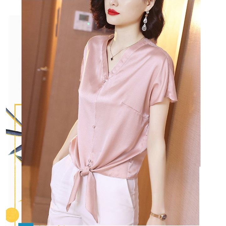 Áo Nữ Tay Ngắn Vạt Kiểu Cột Nơ