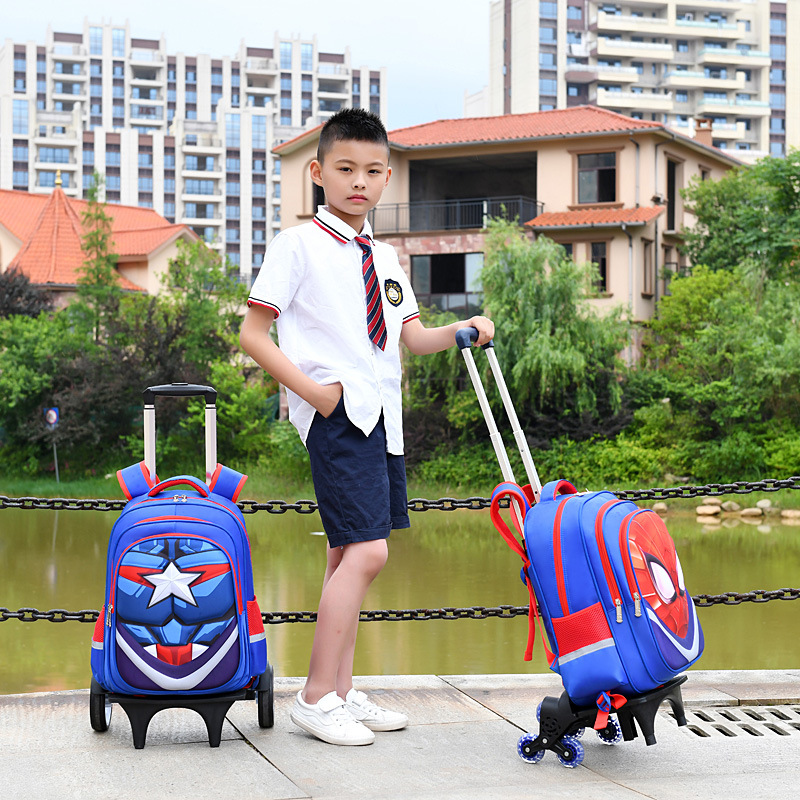 Balo kéo cho học sinh loại 6 bánh xe leo được cầu thang, đi đường ghồ ghề, chất liệu vải chống thấm nước, chống bám bẩn, dễ dàng vệ sinh bằng tay, balo vừa làm balo đeo vừa làm balo kéo + Tặng kèm thước hưu cao cổ