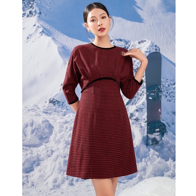 Đầm umi kẻ đỏ đen dáng chữ a thanh lịch orchi gd11a335